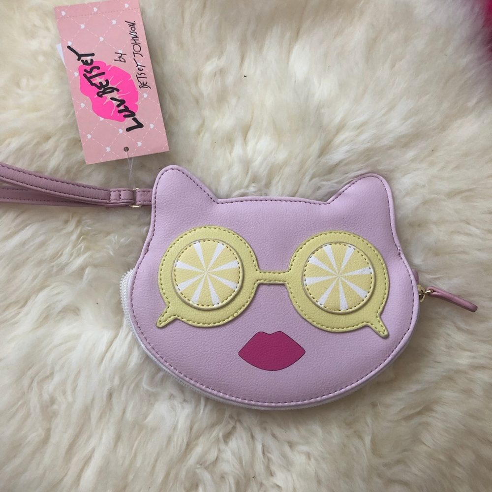 Betsey Johnson NWT pink cat lemon eyes wristlet